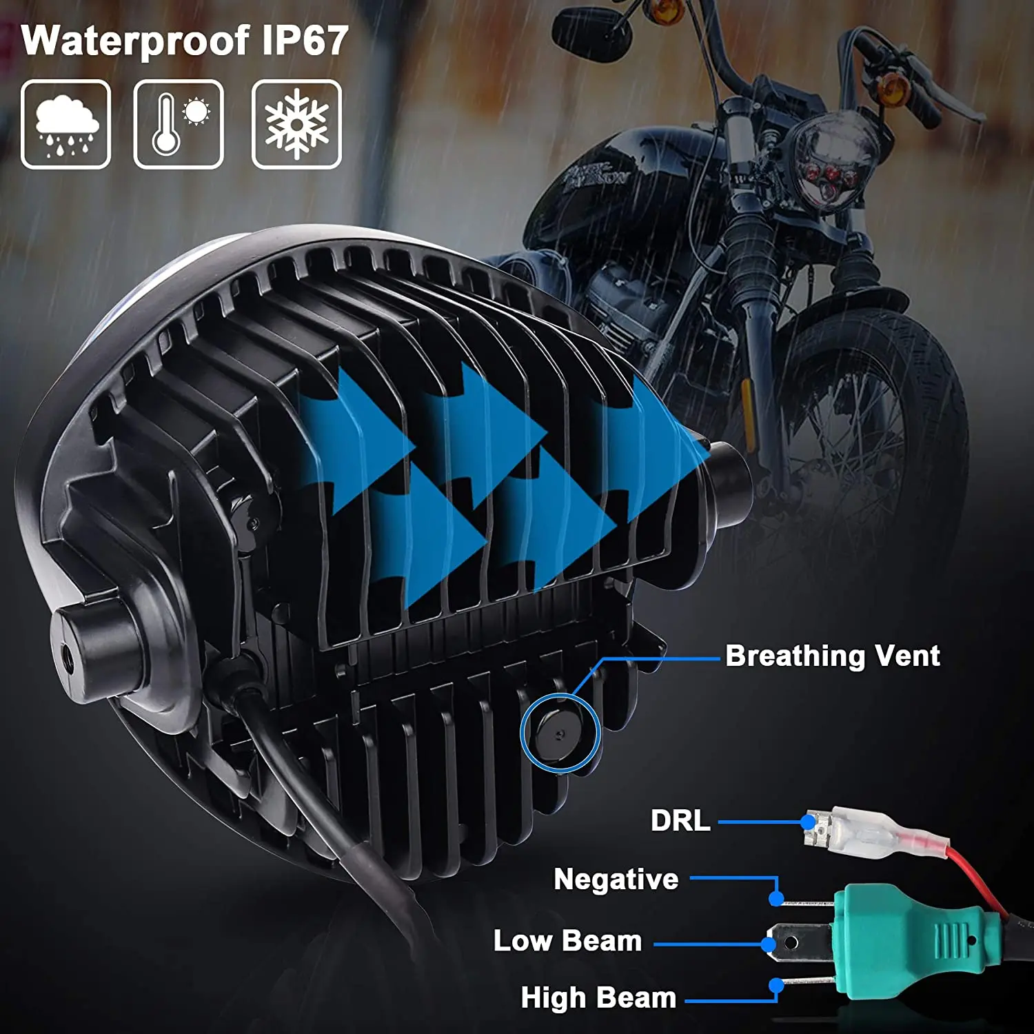 OVOVS 50w Motorcycle Led Headlight with DRL Turn Signal 7 Inch Headlight Assembly for Universal Motorcycles