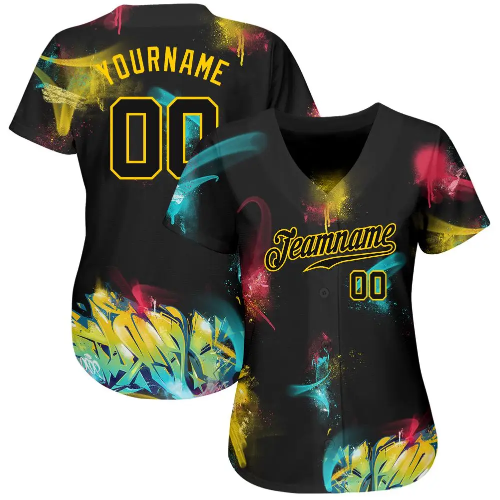 Source OEM Custom Rubber Printing Baseball jersey Cool-dry Fabric Graffiti  Pattern Baseball Shirt on m.