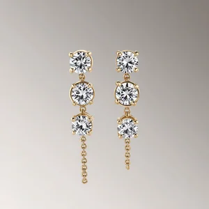 Custom Wholesale 925 Silver Gold Plated Statement Drop Earrings Brilliant Lab Grown Diamond Bridal Party Jewelry