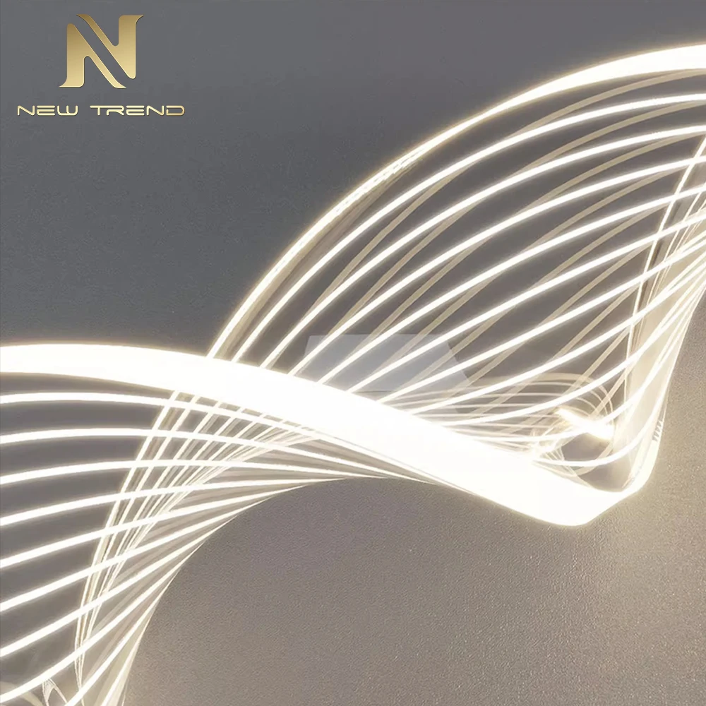 PD8008 Large Modern Acrylic Ring Chandelier High Ceiling Spiral LED Pendant for Villa Staircase