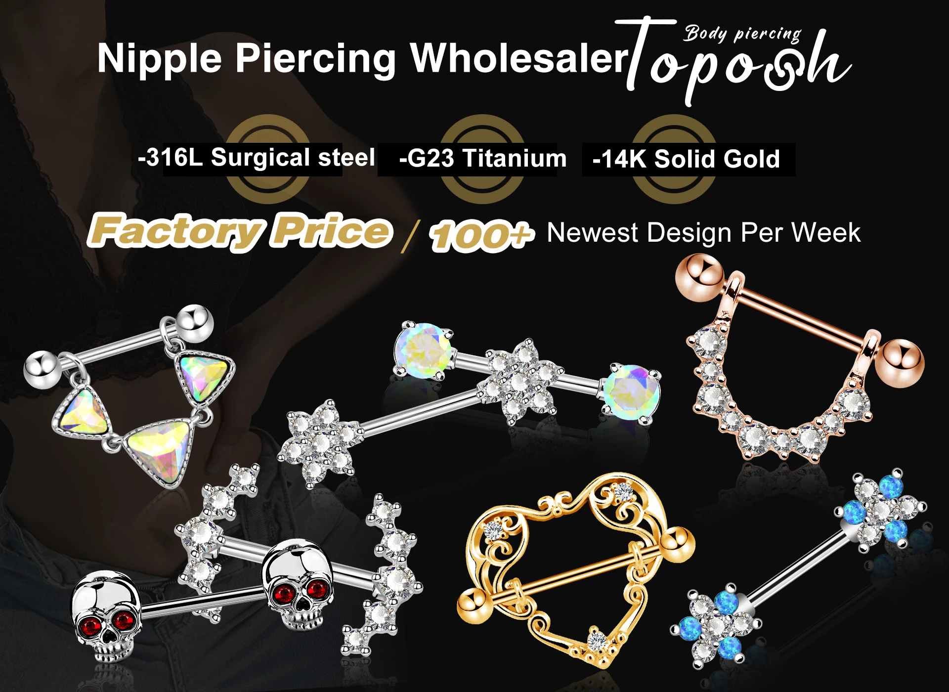 More Than 1000 Designs Stainless Steel Titanium Nipple Piercing Body