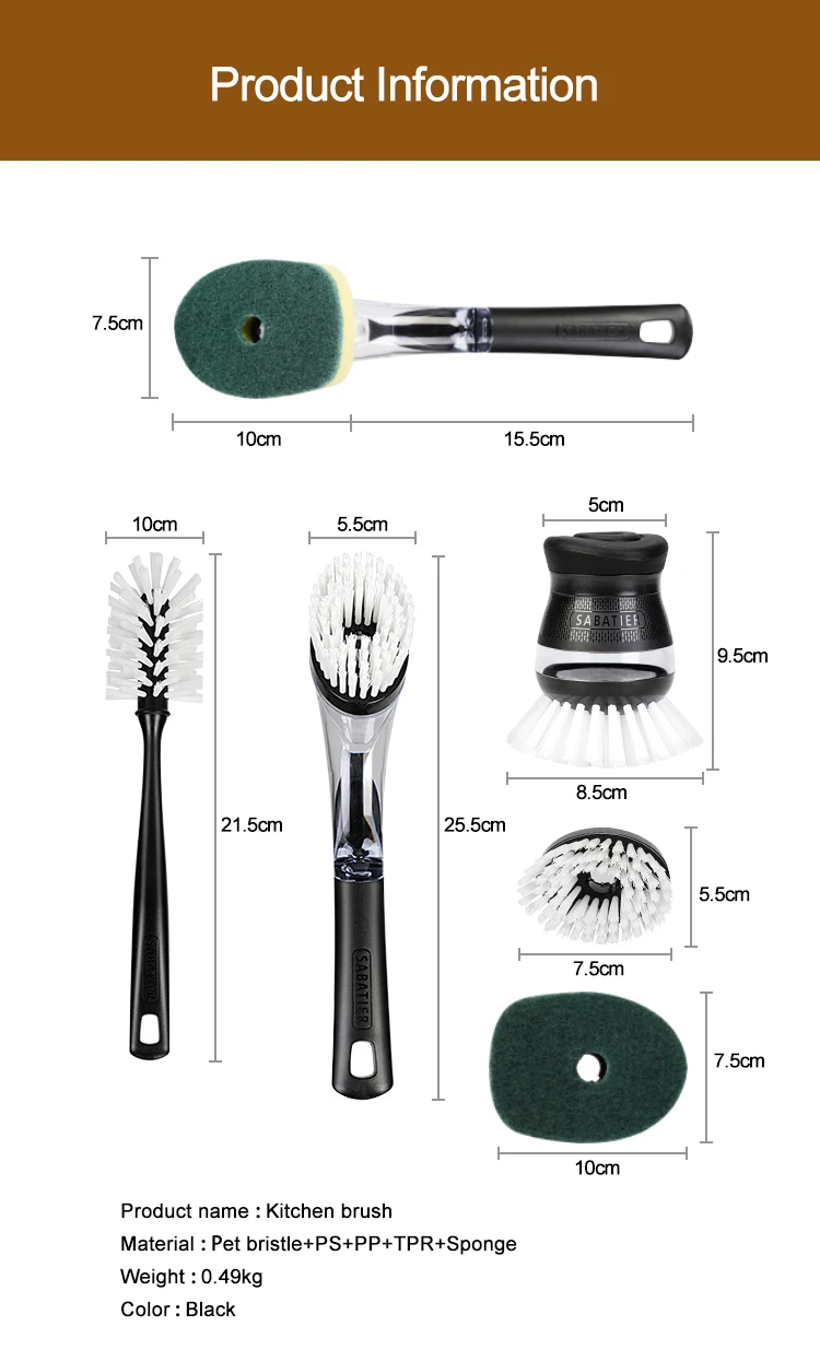 Hydraulic Kitchen Pan Scrub Cleaning Brush Set 2 In 1 Long Handle