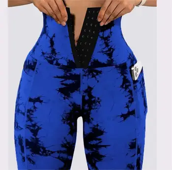 Girl Gym Wear Workout  Plus Size Yoga Pants Women High Waist Trainer Tummy Control Tie Dye Leggings with Pockets