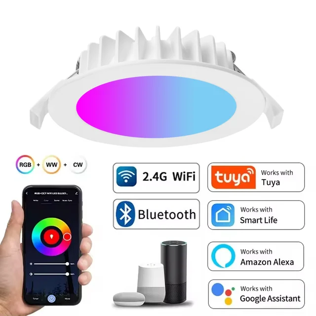 Ultra-thin Smart LED Recessed Downlight 10W 90mm TUYA ZIGBEE IP44 Dimmable Ceiling Light Anti-glare Recessed Home LED Spotlight