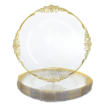 13" Clear Acrylic Plastic Charger Plates for Wedding Hotel Party Banquet Table Decoration Gold Rim Clear Charger Plates Wedding