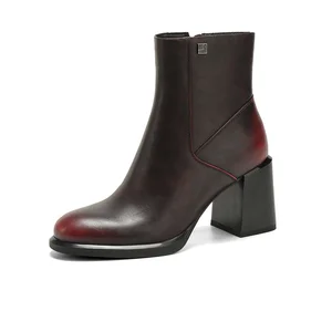 Moncheer Women's Burgundy Gradient Ankle Boots with Block Heel Chic Fall/Winter Fashion Booties