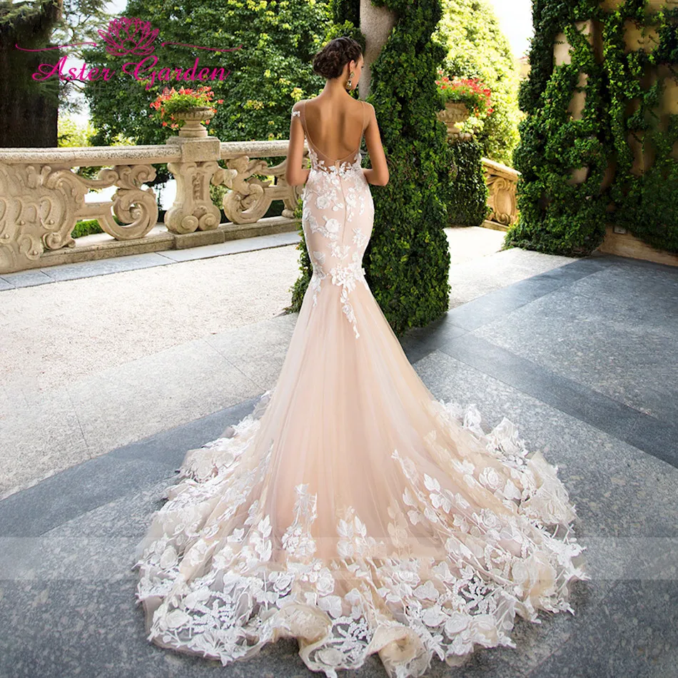 knee length dresses for ladies Charming Long Sleeve See Through Lace Rustic Mermaid Wedding Dress,MW266 main image 0