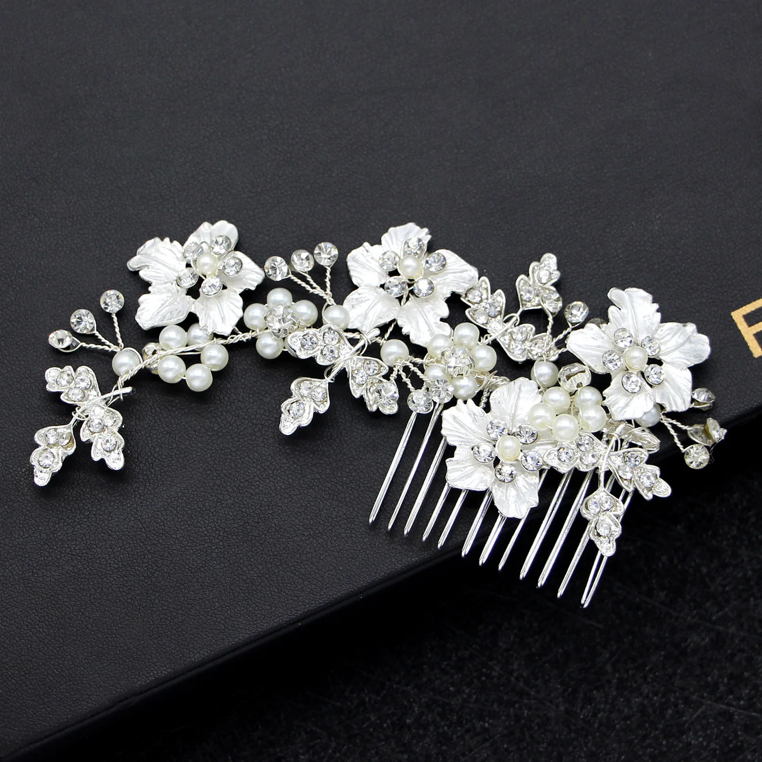 Manna Bridal Pearl Floral Hair Piece Side Comb Crystal Flower Leaf ...