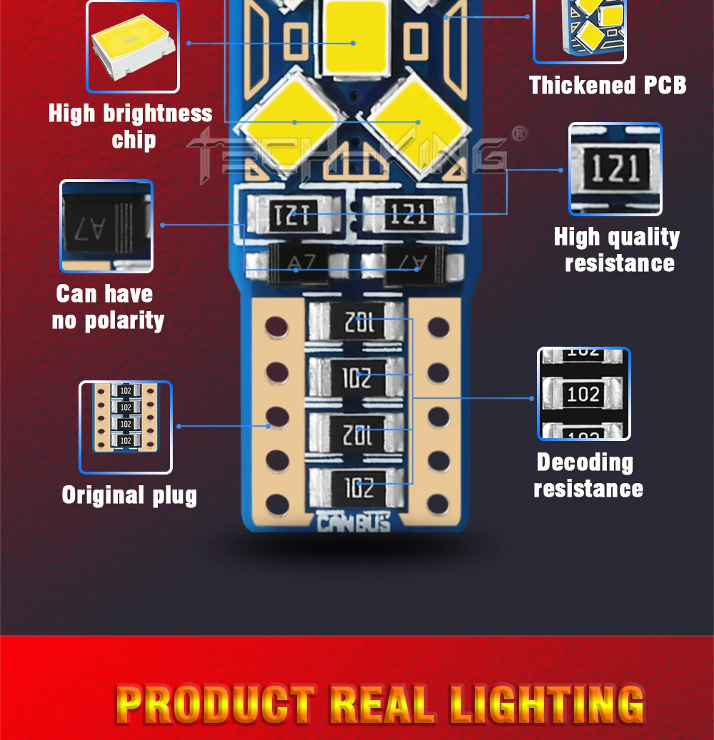 TECH-KING LED Side Light Car T10 W5w 194 168 2835 10smd Bulb Canbus Width Indicator Bulb Rear Box Light License Plate Light