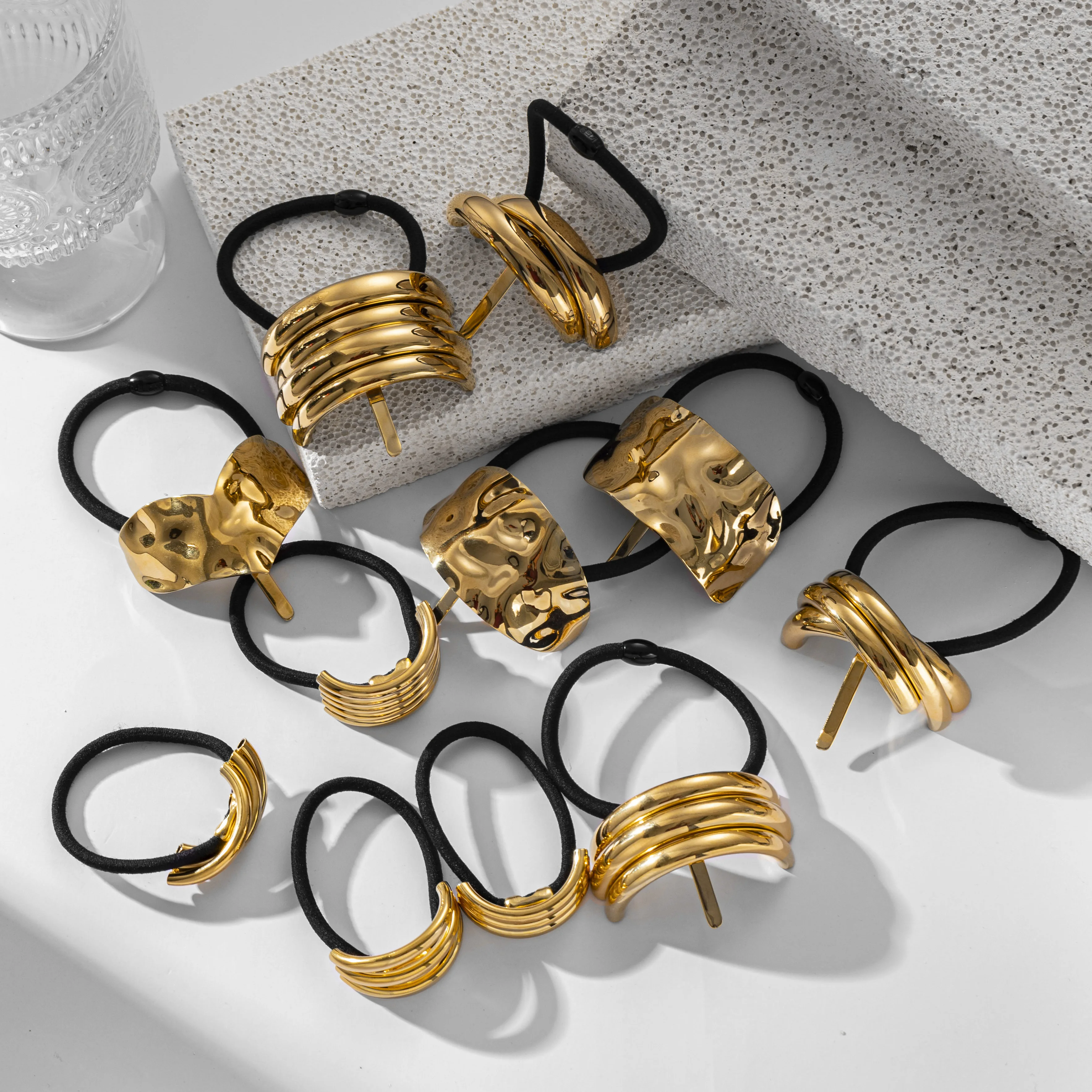 Semi-Circular Stainless Steel 18k Gold Elastic Hair Band QT Hair Ties - Elegant, Waterproof 18K Gold Plated Accessories main image 2