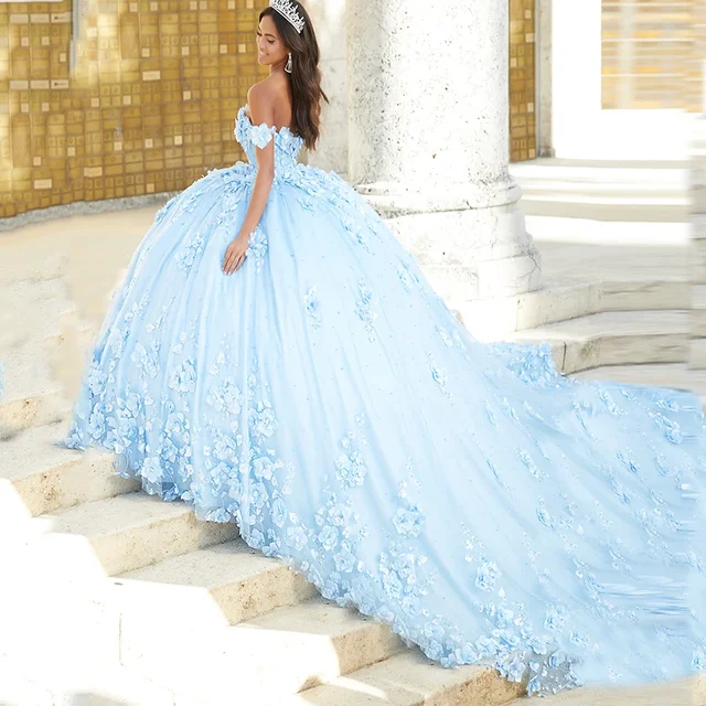 Mumuleo Off the Shoulder Appliques Ball Gowns Quinceanera Dresses Beaded Vestidos De 15 Anos Flower Quinceaneras Birthday Prom