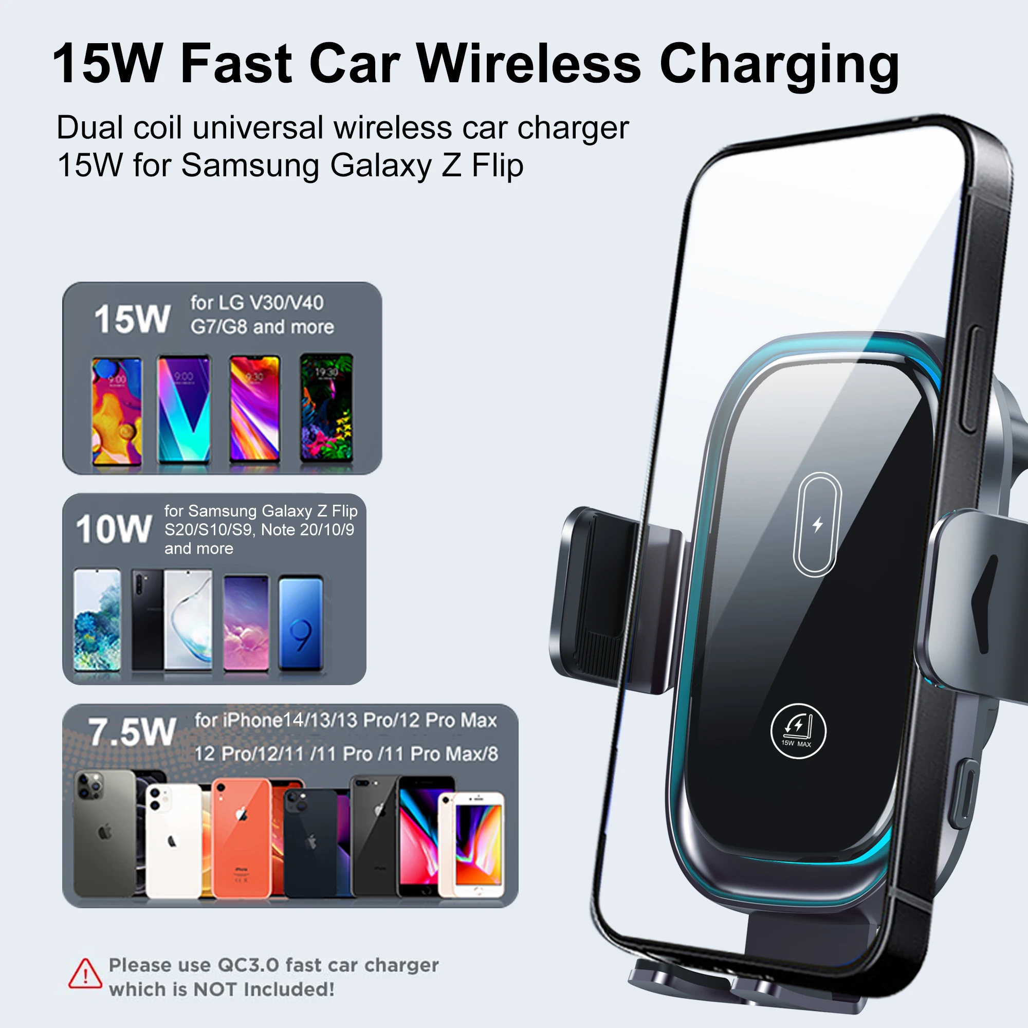 Wholesale Double Coil 15w Car Holder Wireless Charger Air Vent Mount