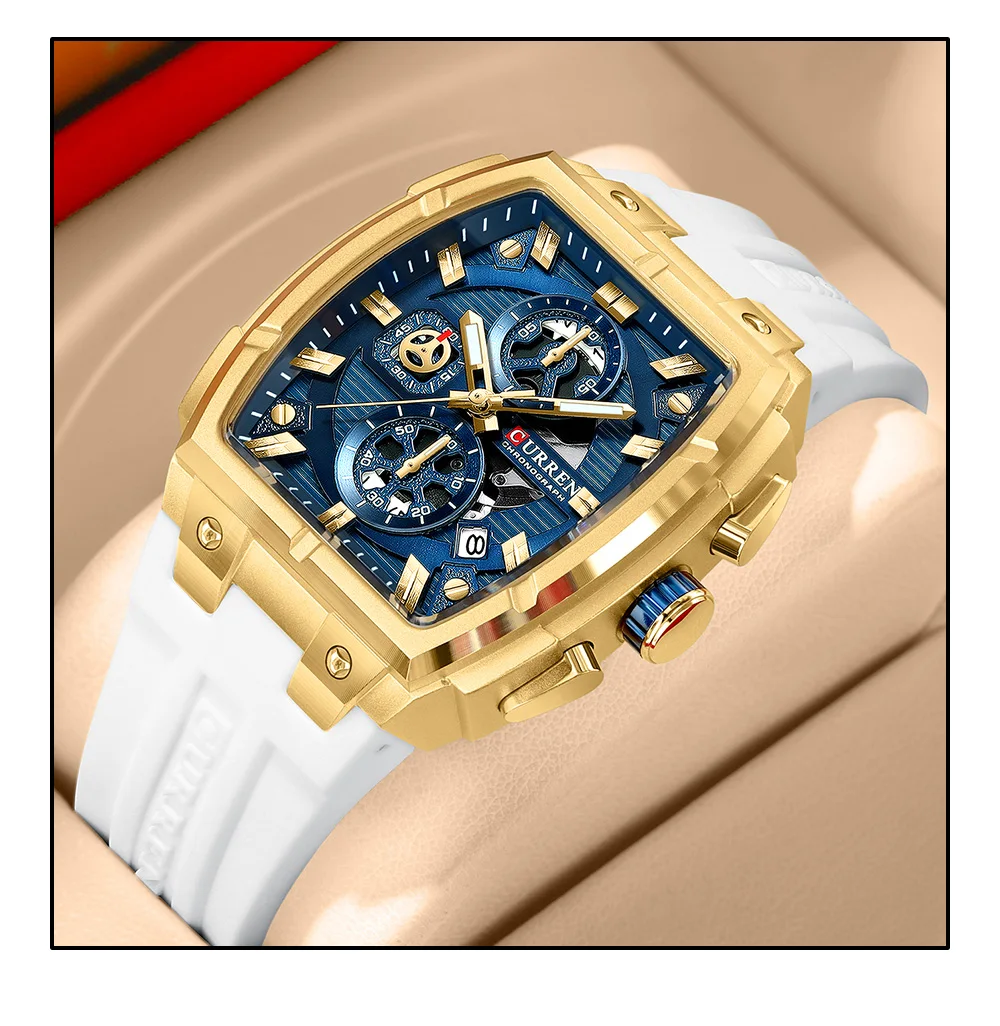 CURREN 8488 Men's Watches Luxury Square Quartz Wristwatch Waterproof Luminous Chronograph Watch for Men Date Clock