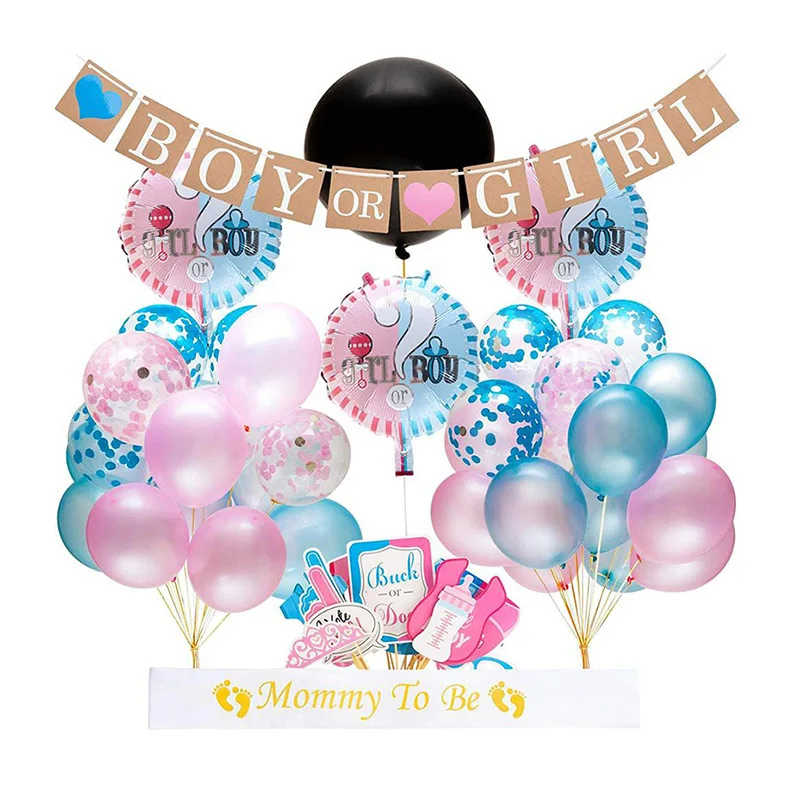 Gender Reveal Party Supplies Balloon Decor Kit Baby Party Decoration BOY or GIRL Banner Photo Props
