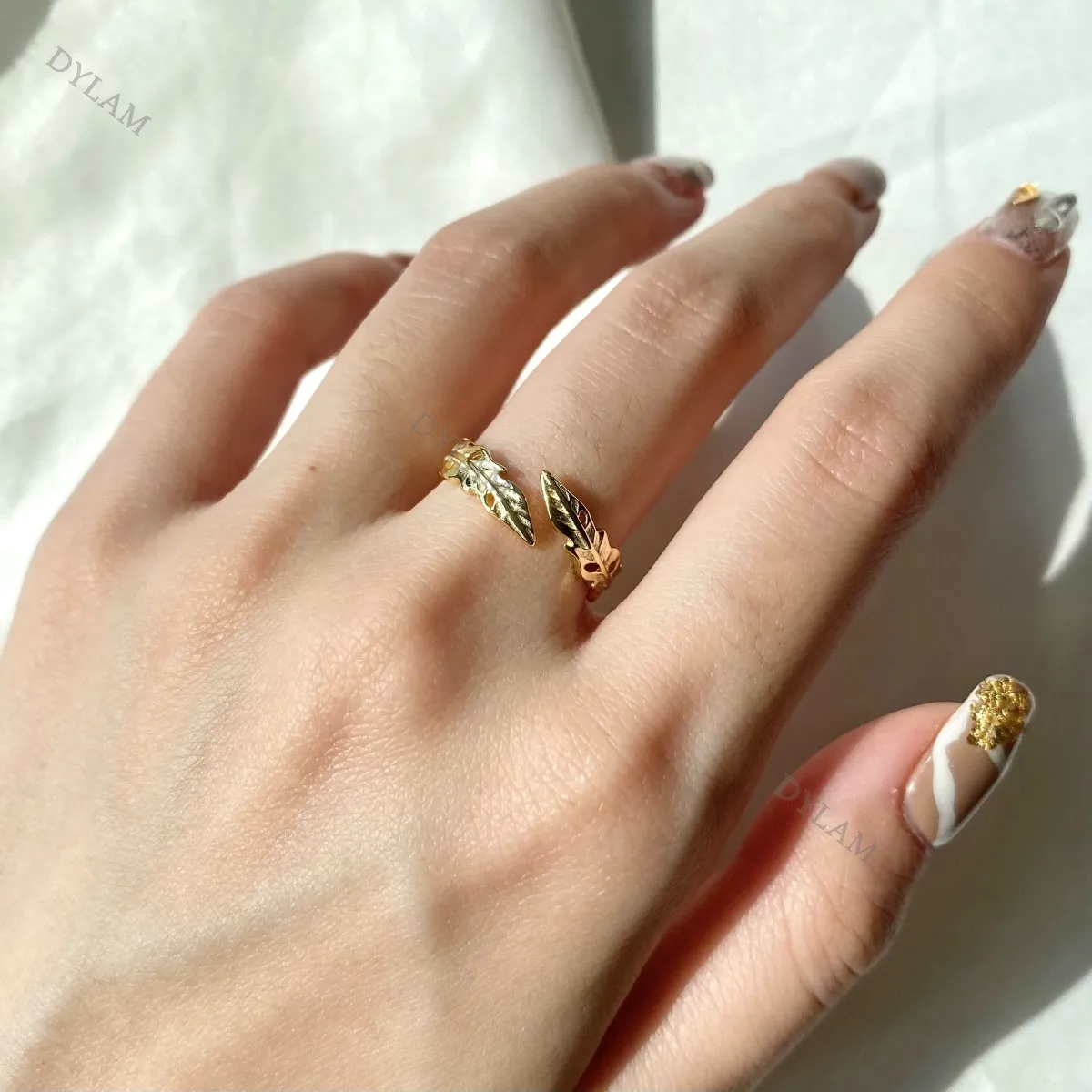 KAKODIY Popular INS 18K Gold Plated Open Loop Leaf Shape 925 Sterling Silver Adjustable Size Fashion Ring, Suitable for Women's Daily Wear detail 6