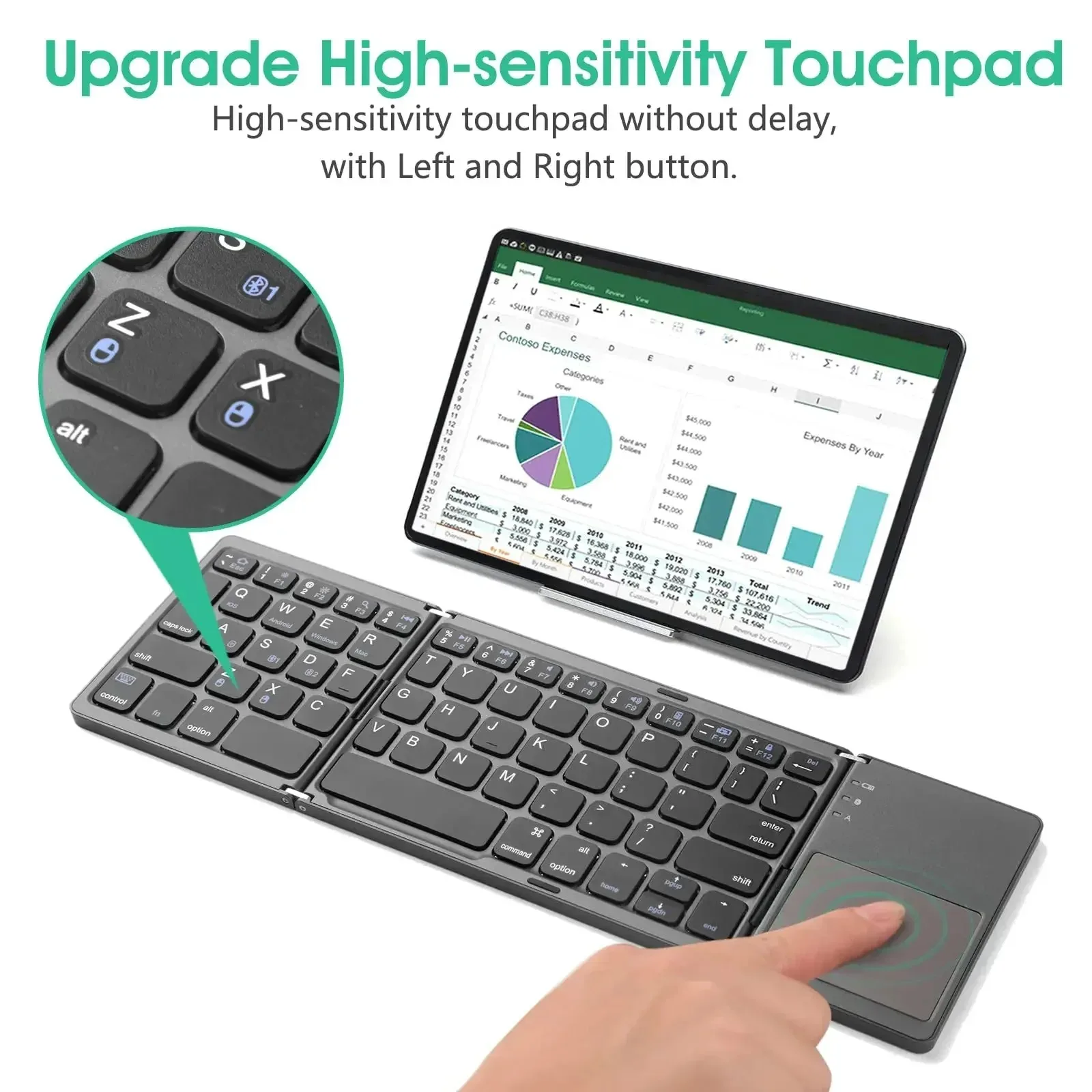 FCC CE RoHs Pocket-sized Rechargeable Wireless Bluetooth Ultra-Thin Slim Mini Folding Keyboard with Touchpad Foldable Keyboard