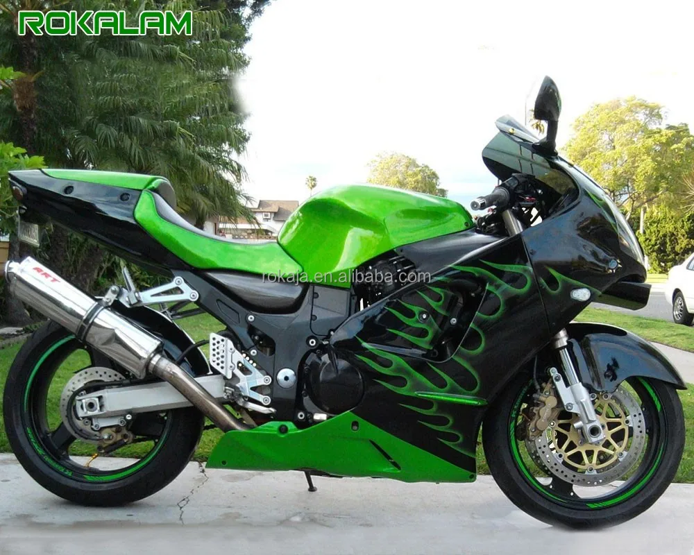 Motorbike Green Flame Fairing Kit for Kawasaki ZX-12R