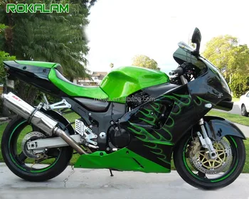 Motorbike Green Flame Fairing Kit for Kawasaki ZX-12R
