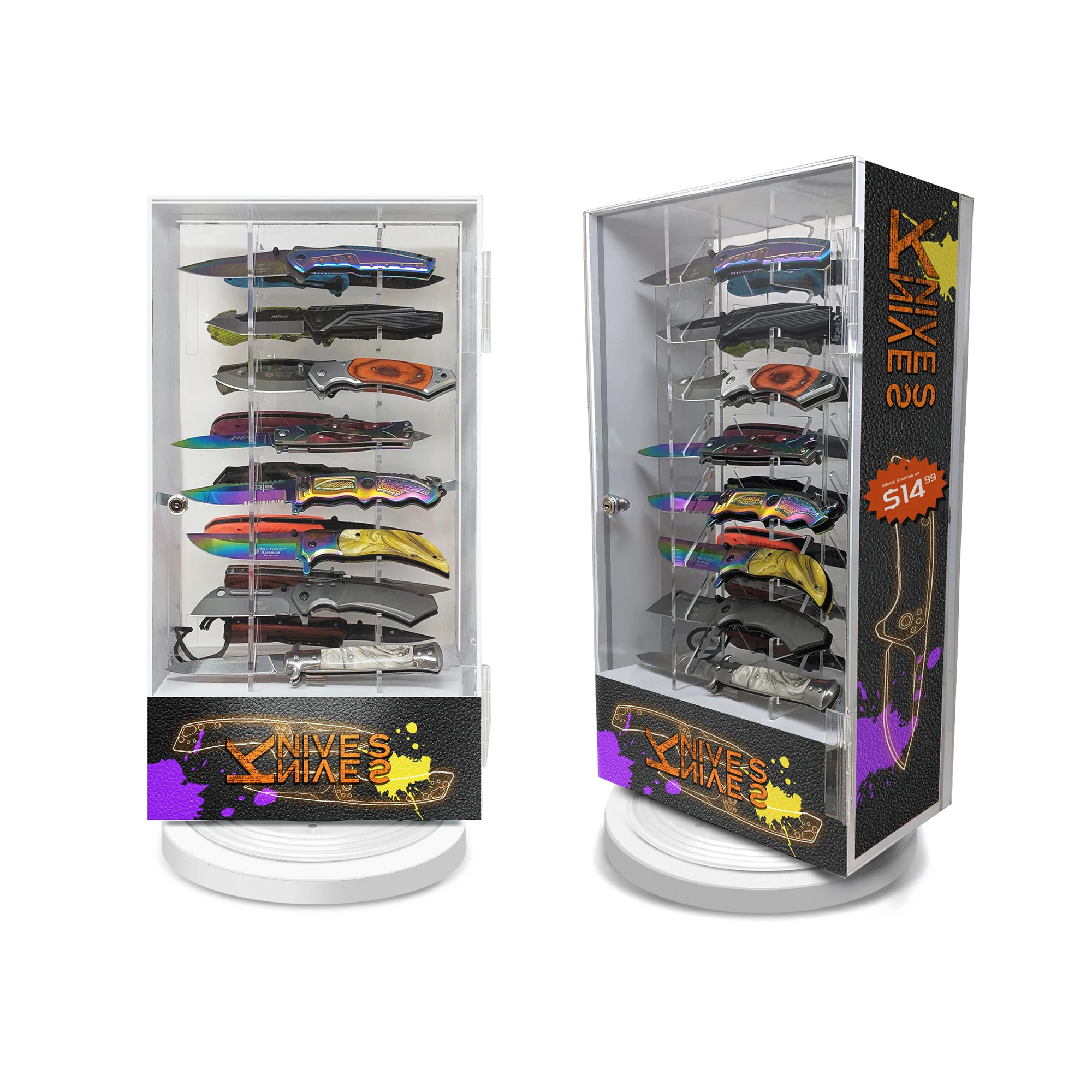 Acrylic Display Case Revolving Lightup Knifes Storage Stand Turning