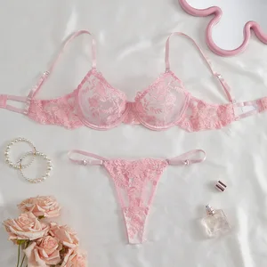 2026 New Arrival: European-American Style Mesh Floral Embroidered Push-Up Bra Pure Desire Sheer Sexy Lingerie Set