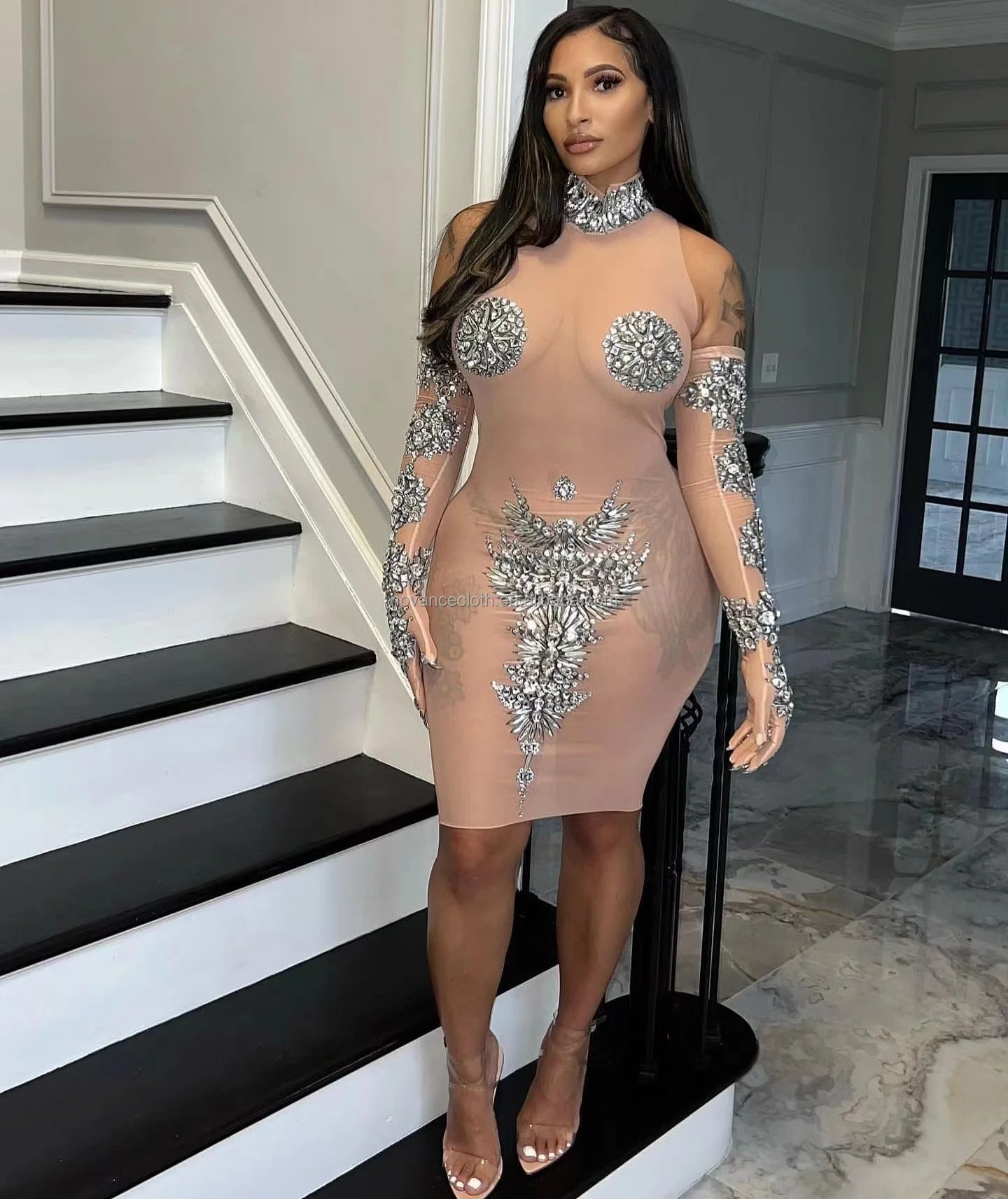 Shop Novance's See through Hot Sex Dress Club Shiny Crystals
