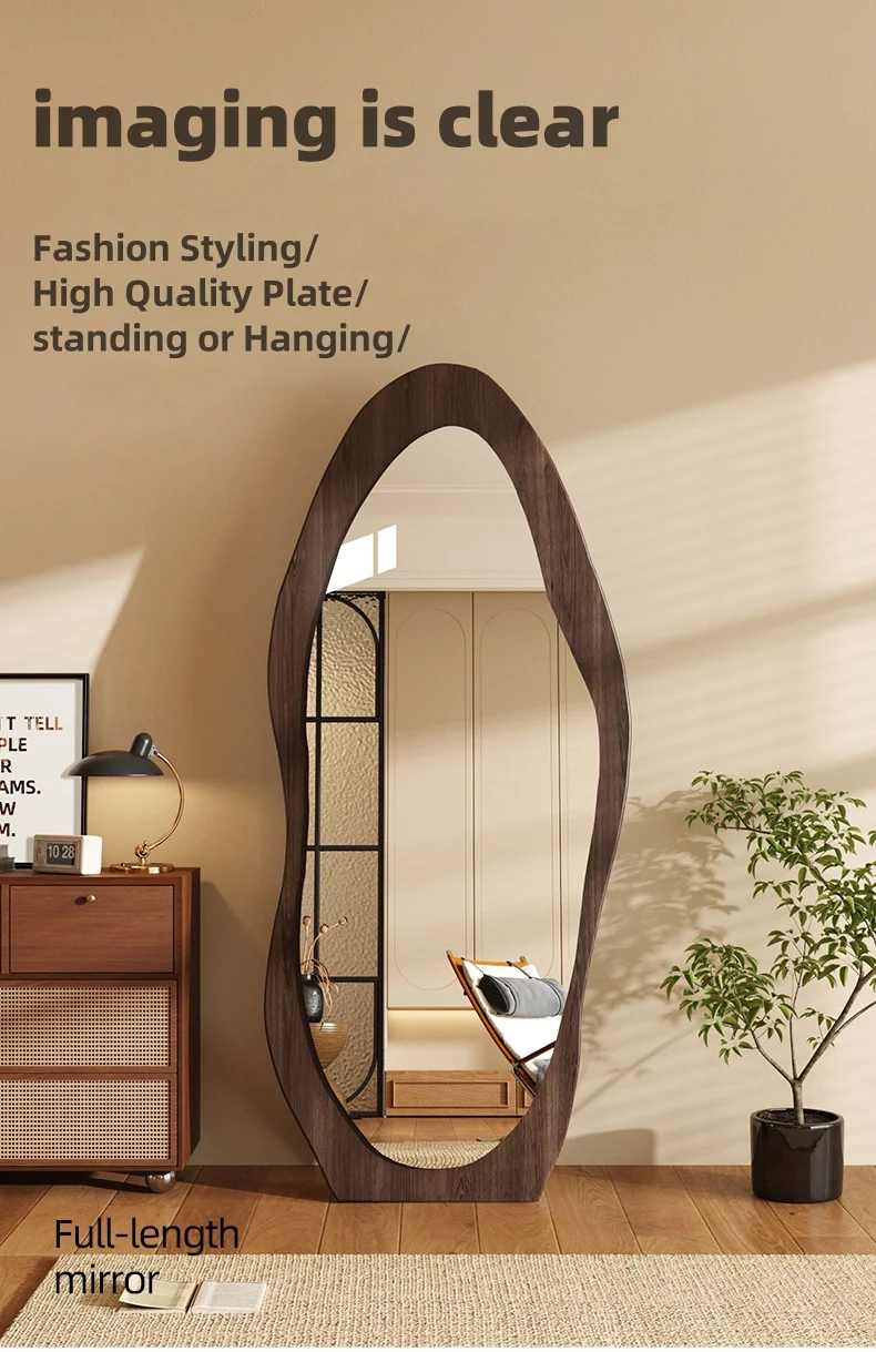 Solid wood base MDF frame full size standing floor home decor retro style long mirror living room salon mirror spiegel espejo