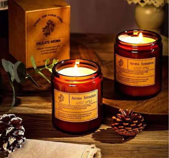 Luxury Brown Amber Glass Candle Vessels Jars With Screw Metal Lids For