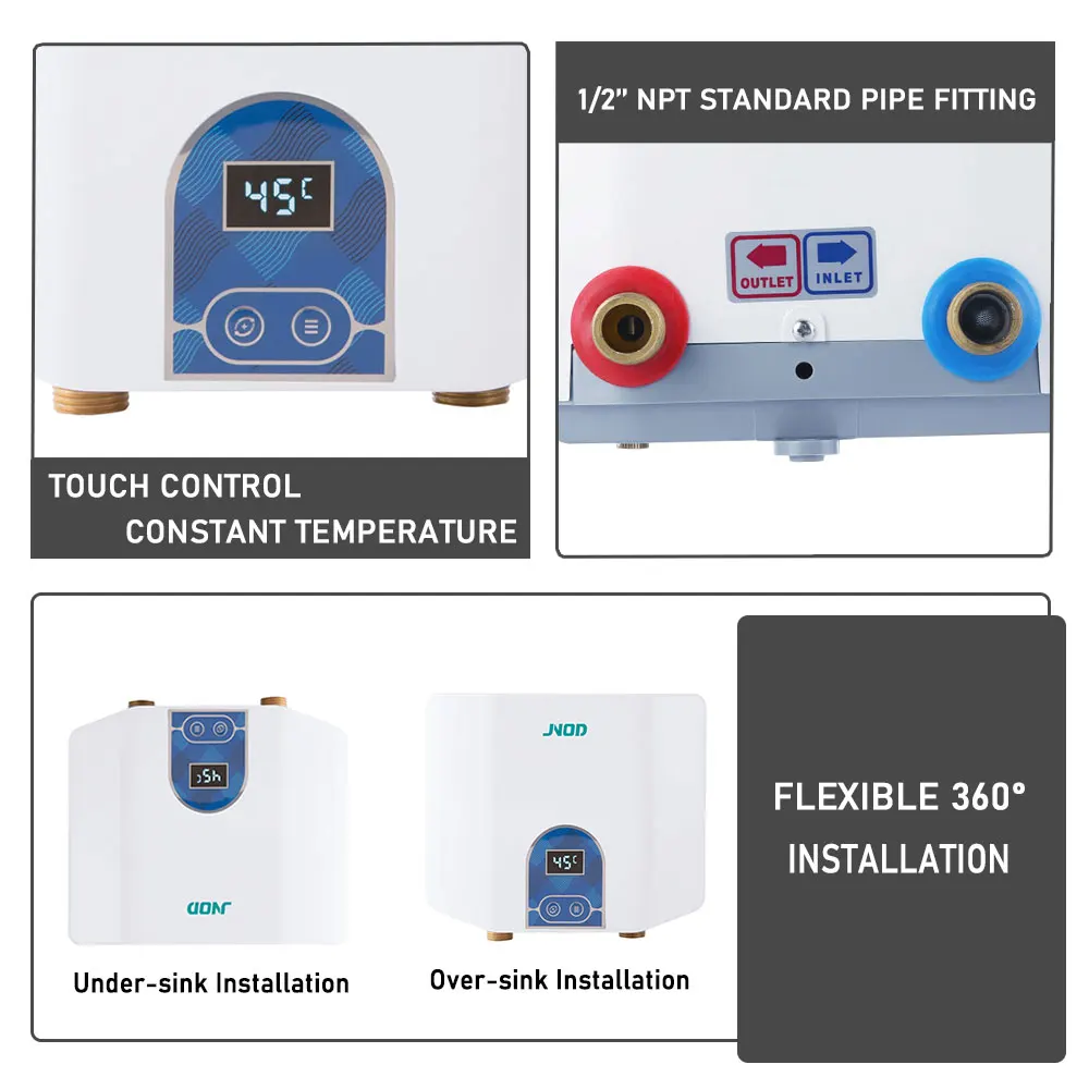 JNOD 110V Energy Saving Portable Electric Hot Water Heater Tankless Mini Bath Water Heater