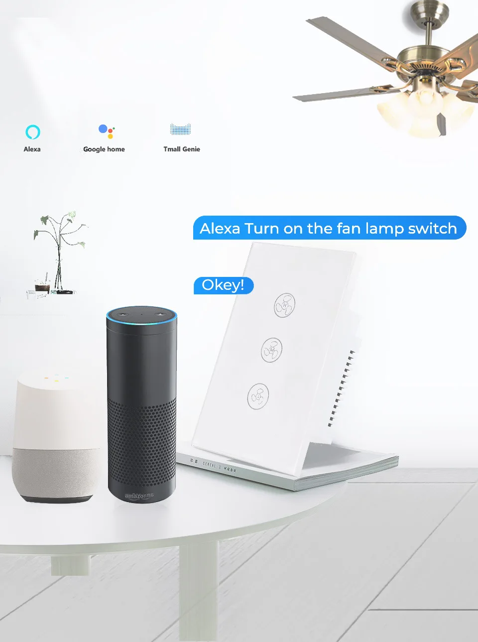 SLS WiFi Smart Fan Switch US Standard PC Glass Fan Speed