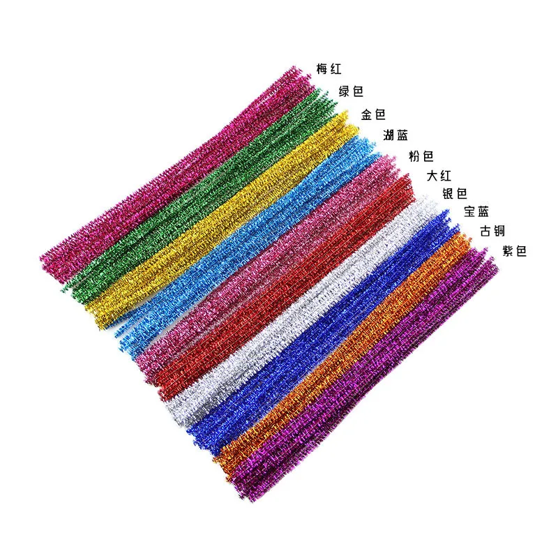 100pcs Glitter Chenille Stems Pipe Cleaners Plush Tinsel Stems Wired Sticks  Kids Educational DIY Craft Supplies Toys Crafting