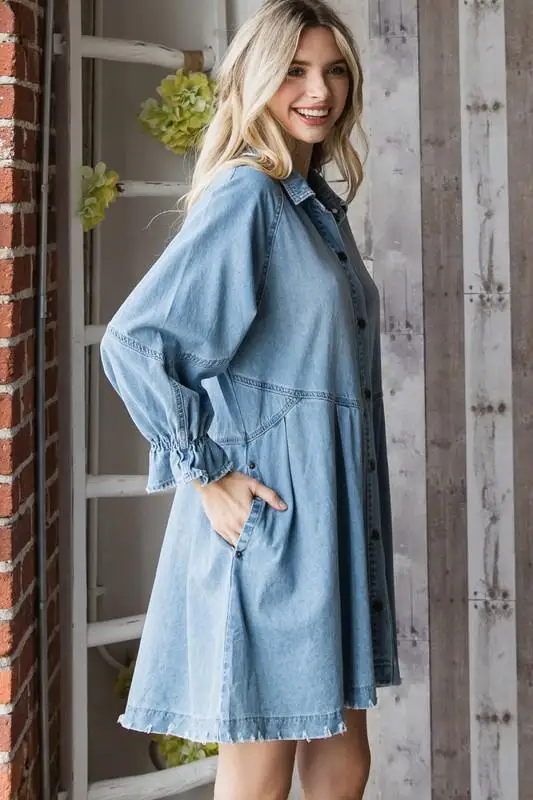 Blue Ladies Jeans Dresses Women Long Sleeve Casual Style