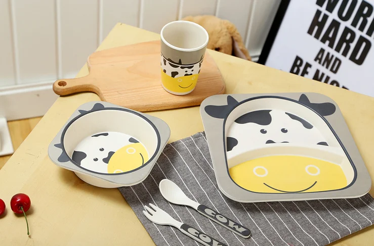 Eco-friendly Bamboo Fiber Kids Dinnerware Sets Cute Durable