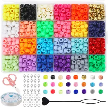 500 Perline Pony Assortite Per Gioielli Fai Da Te, 6x9 Mm, Foro 3,5 Mm, Colori Vivaci, Per Bambini