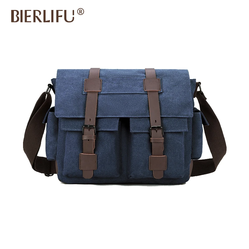 New Vintage Large Multifunction Waterproof Plain Canvas Casual Travel Messenger Sling Bags for Men Teens