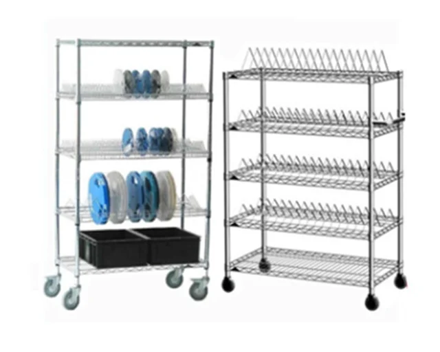 Wire Shelf Trolley ESD PCB Rack Shelf Multi Size Chrome Plated Storage Shelves with Handrail