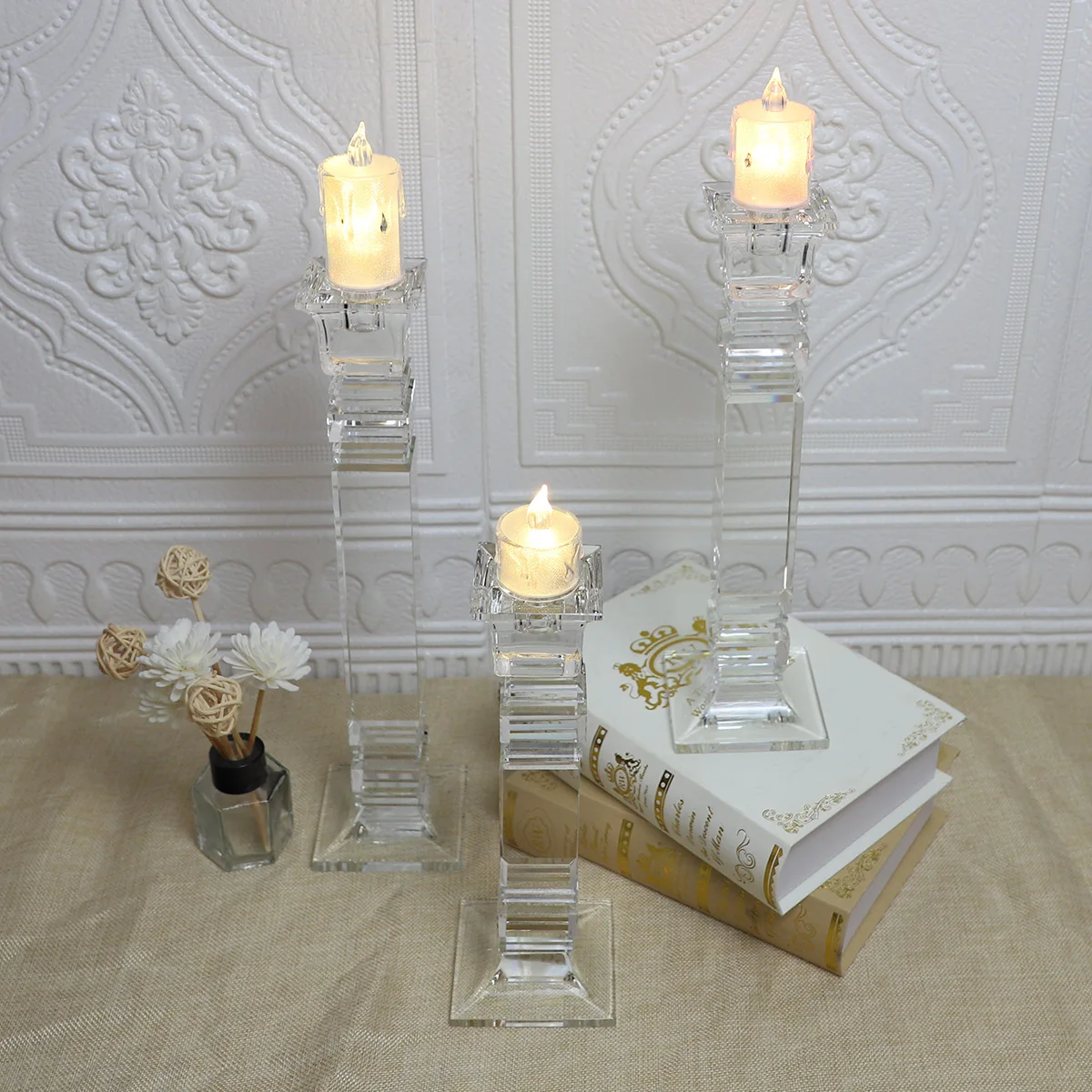 Chinafactory wholesale  crystal  candle holder wedding home decoration Canle Sticker holder