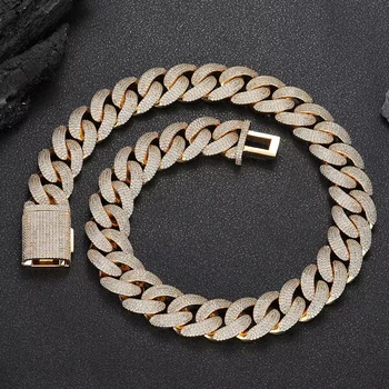 Wholesale Unisex 20mm Diamond Chunky Cuban Link Chain Gold Plated Iced Out Cuban Link Chain for Men and Women Hip Hop Jewelry