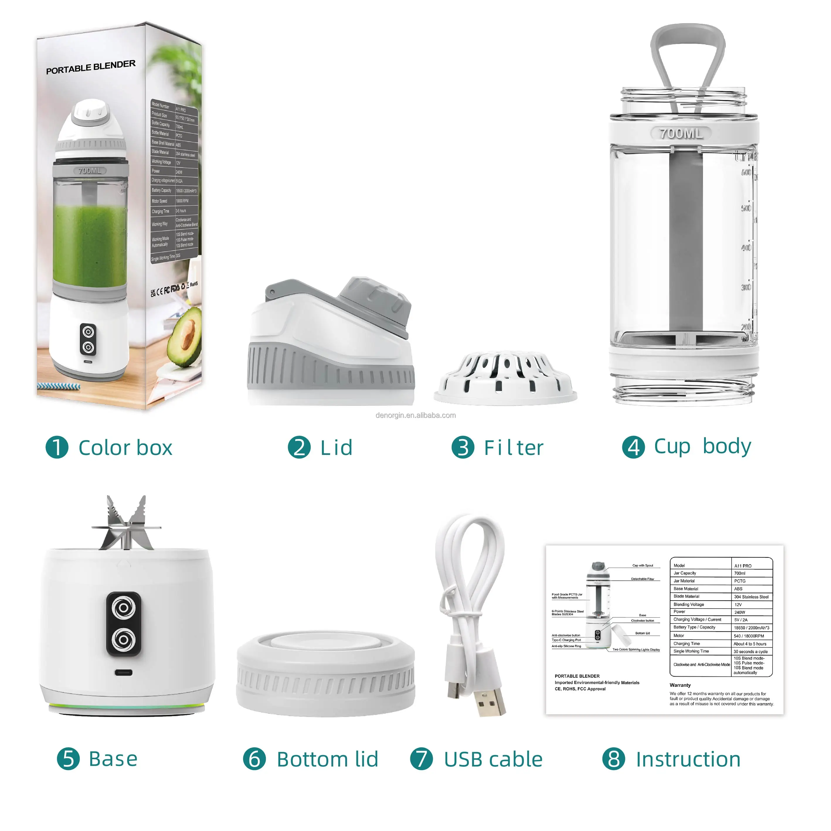 Original Factory A11PRO Blender Custom Logo Fresh Blenders Fruit Smoothie Milkshake Mixer Portable Juice Blender