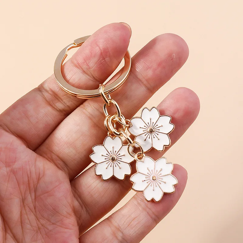 Flower Keychain Cute Handbag Key Chain Cherry Blossoms Keychains Personalized Key Ring Creative Gift for Women Girls Golden