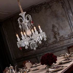 JACKSUN European Medieval Style Crystal Chandelier Villa Hotel Luxury Candle Pendant Lamp Restaurant Staircase Pendant Light