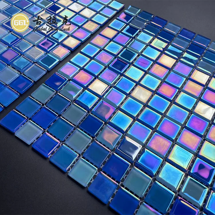 Square Glass Mosaic Tiles Blue Color Swimming Pool Tiles in 300*300 mm supplier