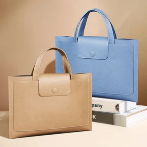 Hot Selling Unisex PU File Bag with Metal Snap Closure Simple Waterproof Laptop Bag Leather Document Briefcase