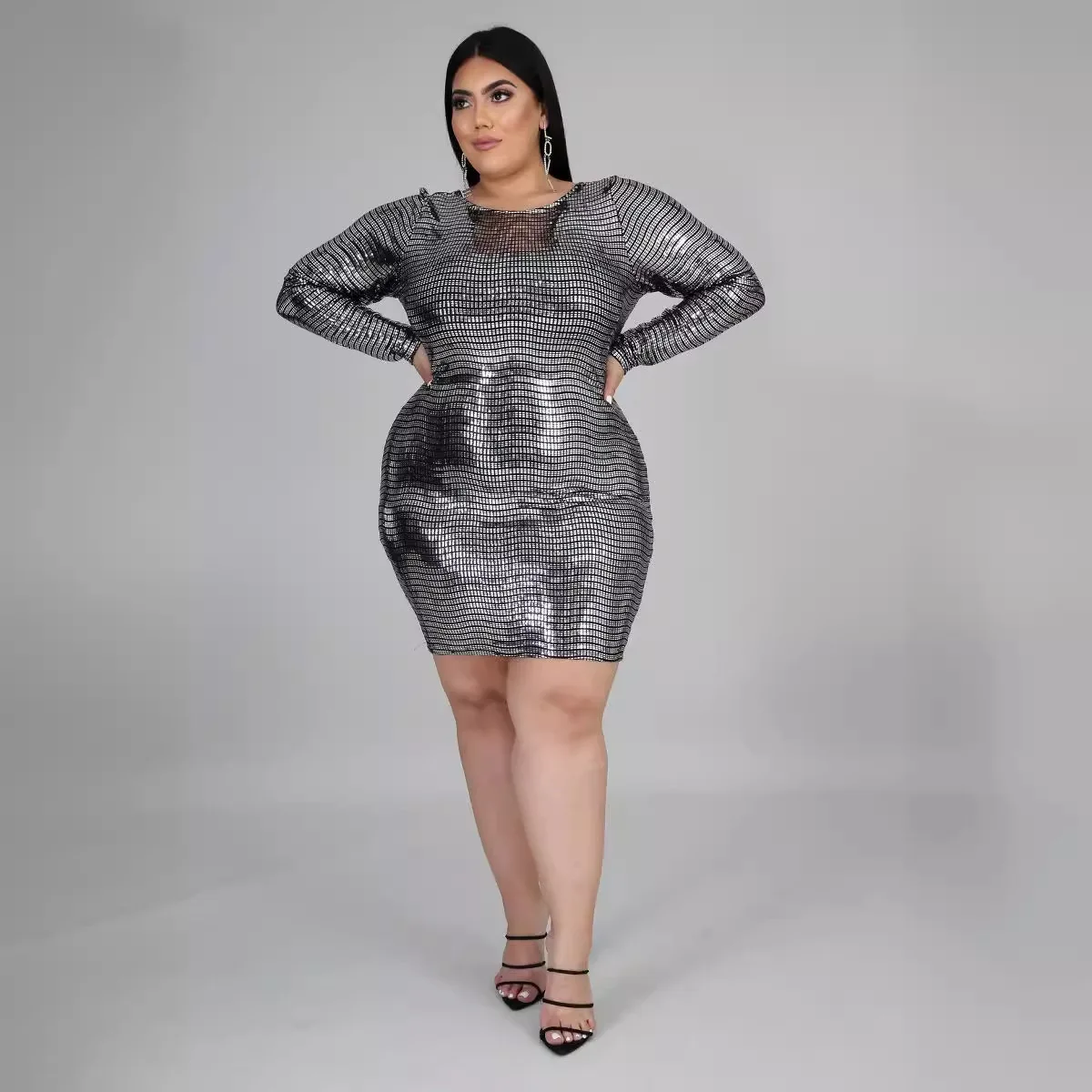 Elegant 5xl Plus-Size Long-Sleeved Short Dresses for Parties