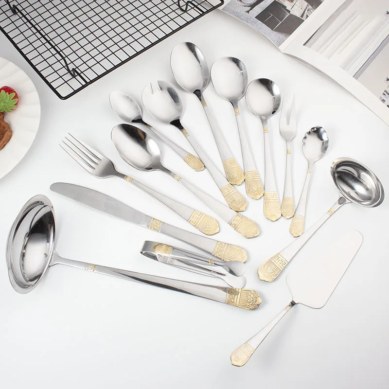 Luxury King Crown Handle 16 20 24 25 30 72 Piece Spoon Fork Knife Flatware Silverware Cutlery Set