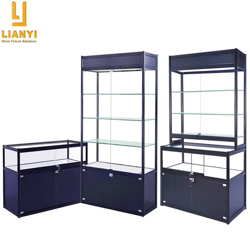 Custom Logo Foldable Aluminum Frame LED Glass Showcase Portable Jewelry Display Cases for Trade Shows