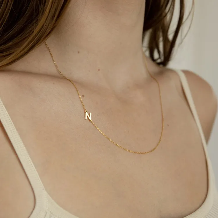 Sideways Letter M Initial Necklace - Silver & Gold