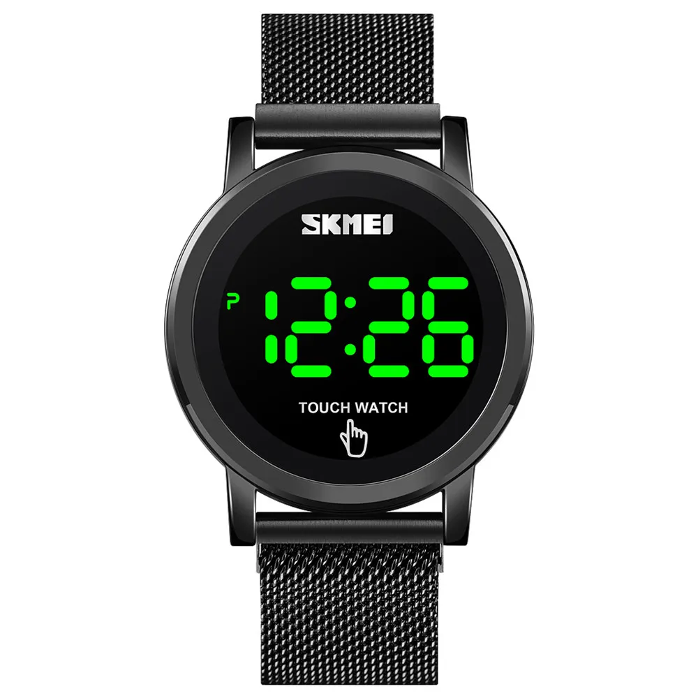SKMEI 1668 Stainless Steel Mesh Band Touch Screen Magnetic Bracelet Watch Men Women LED Light