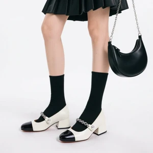 Wholesale Luxury Mary Jane Women's Pumps French Round Toe High Heels Fairy Style Small Leather Shoes Pearl Patent Dress Shoes