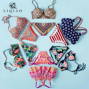 LIQIAO Custom Women's Bikini Swimwear Collection Multiple Patterns (Floral/Leopard/Striped) Two-Piece Bathing Suit OEM Low MOQ