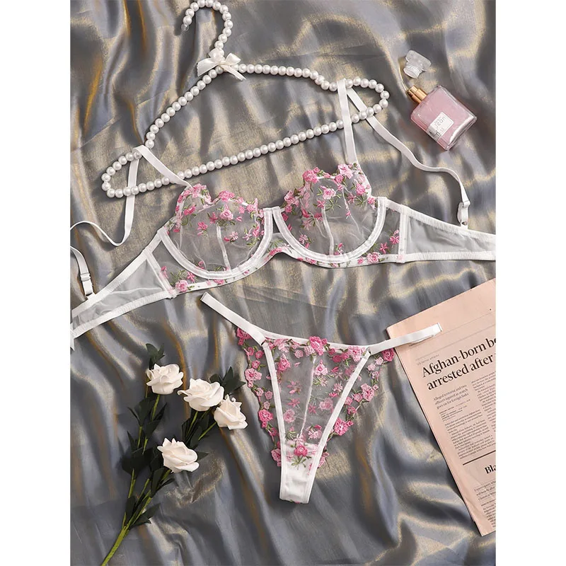 Lism Custom INS European American Strapless Solid Lingerie Hot-Selling Passionate Bra & Brief Sets Embroidered Flowers